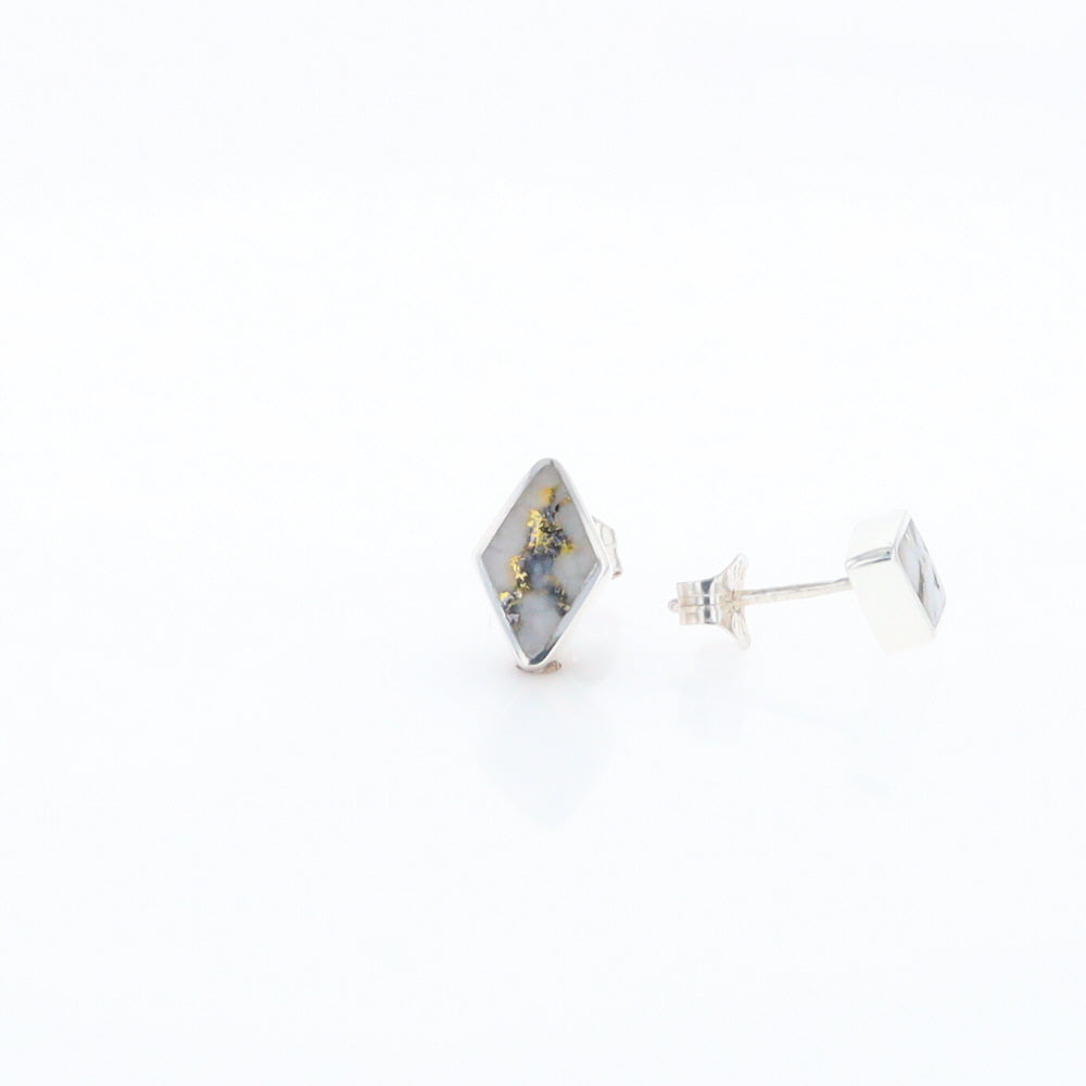 Sterling Silver Gold Quartz Inlaid Diamond Stud Earrings - G3