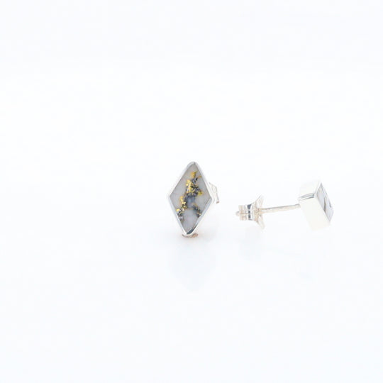 Sterling Silver Gold Quartz Inlaid Diamond Stud Earrings - G3