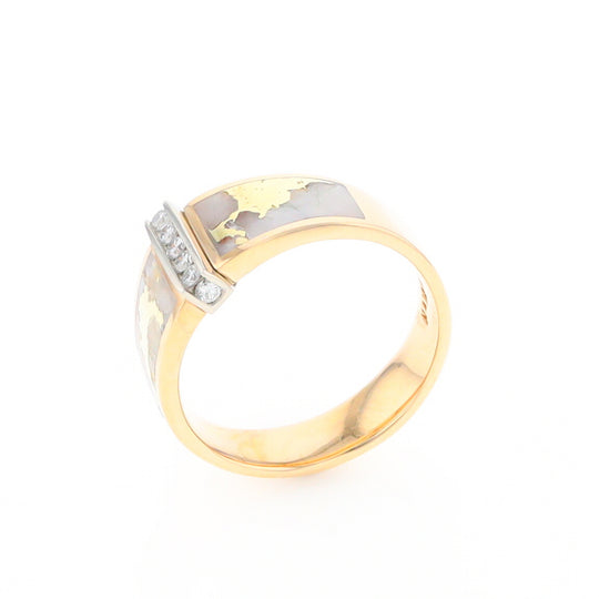 Gold Quartz Ring Double Sided Inlaid with .19ctw Round Diamonds