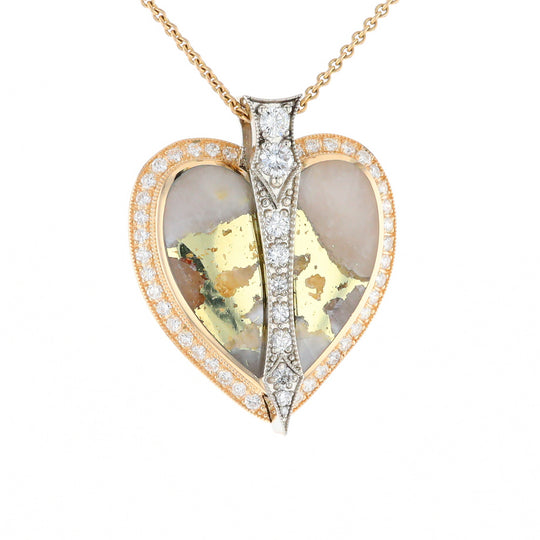 Gold Quartz Necklace Cupid's Revenge 2.24ctw Diamonds Heart Pendant