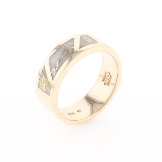 Gold Quartz Ring, 3 Section Inlaid Design