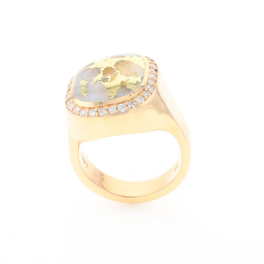 Gold Quartz Cushion Inlaid Men's Ring with Diamond Halo