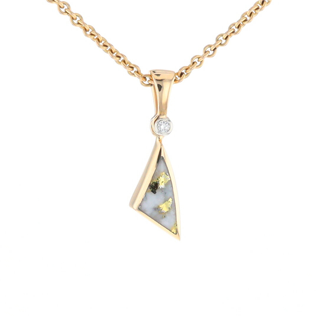 Gold Quartz Necklace Sail Inlaid Design Pendant with .02ct Diamond