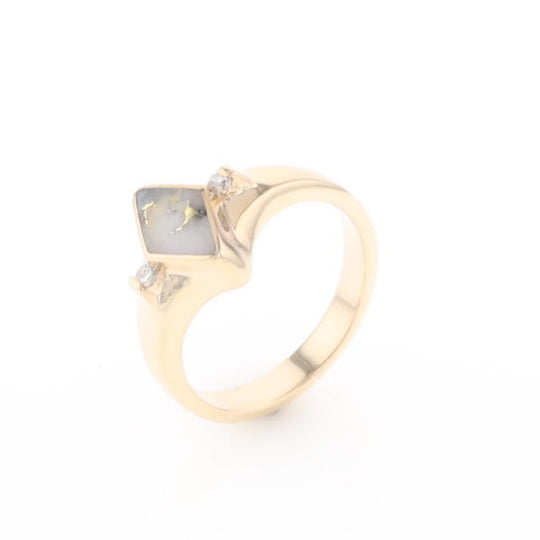 G2 Gold Quartz Ring Diamond Shape Inlaid with 0.05ctw Round Diamonds