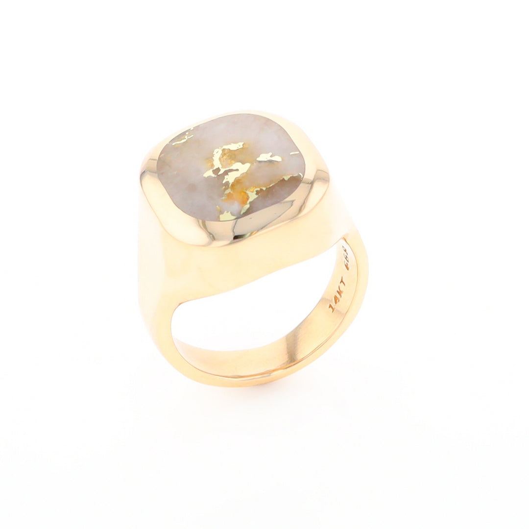 Gold Quartz Ring, Rectangle Inlaid Center