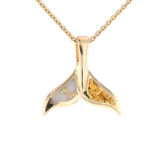 Whale Tail Necklaces Natural Gold Quartz and Nuggets Inlaid Pendant