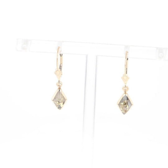 Gold Quartz Earrings Diamond Shape Inlaid Lever Backs G2