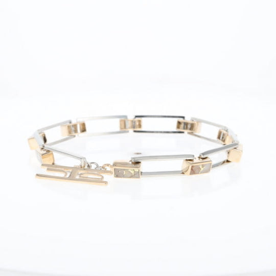 Gold Quartz Bracelet Rectangle Link Inlaid with Toggle Clasp G2
