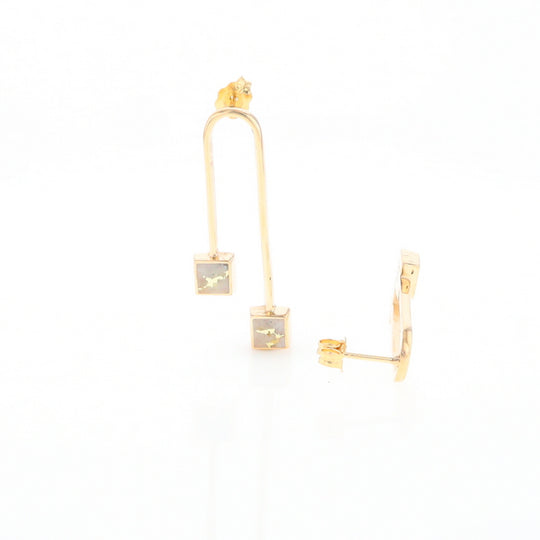 Gold Quartz Double Square Curved Bar Earrings - G2