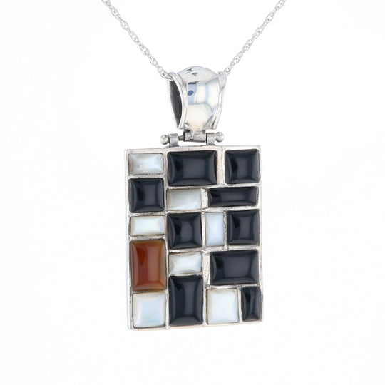 Onyx & Mother of Pearl Checkered Pendant