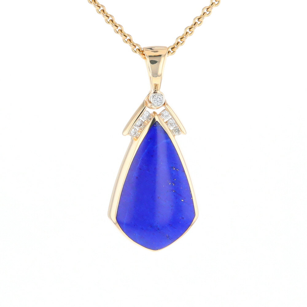 Natural Lapis pendant, tear drop inlaid design, 0.15ctw diamonds