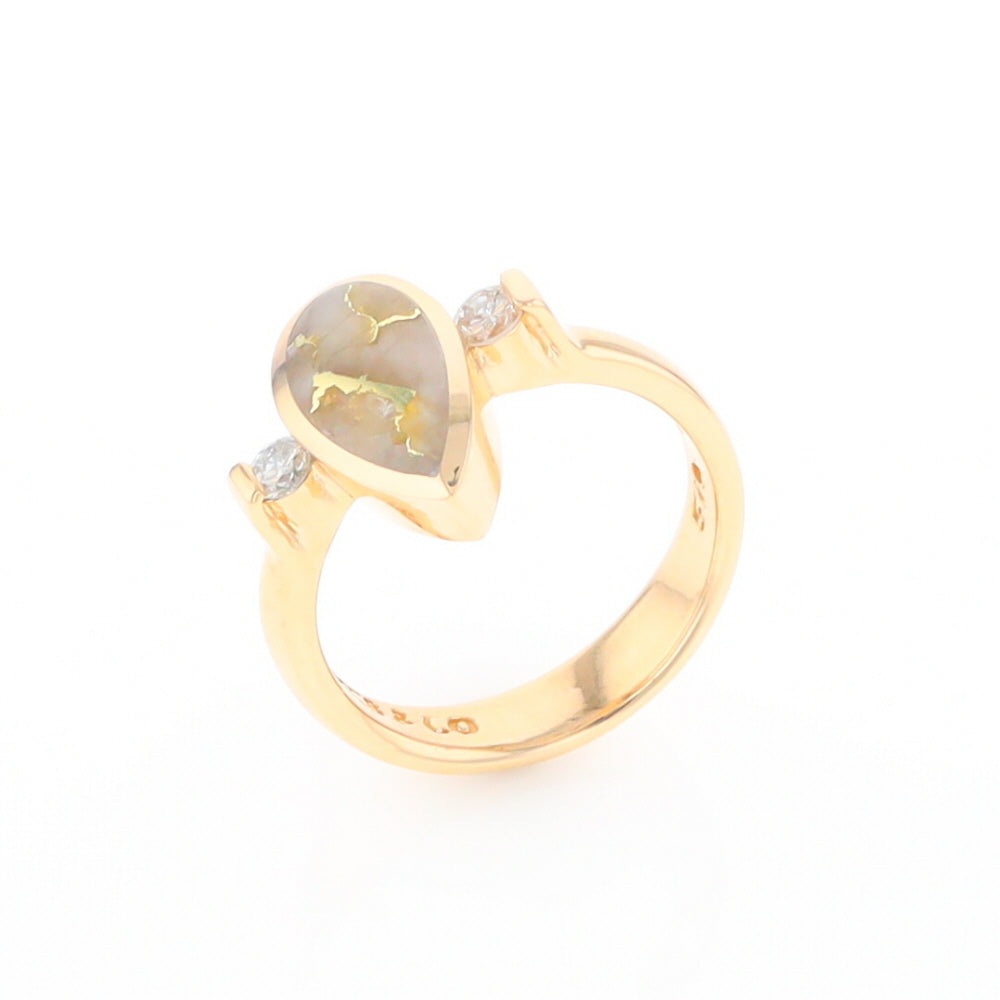 Gold Quartz Ring Pear Shape Inlaid with .18ctw Round Diamonds