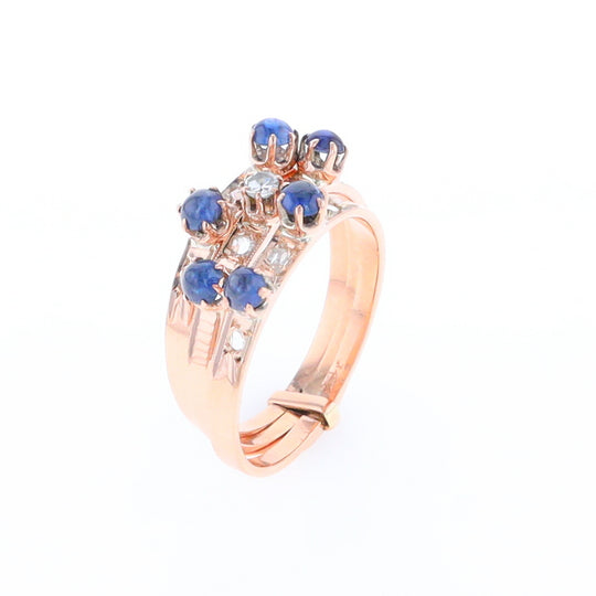 Vintage Sapphire and Diamond Stacked Trio Ring