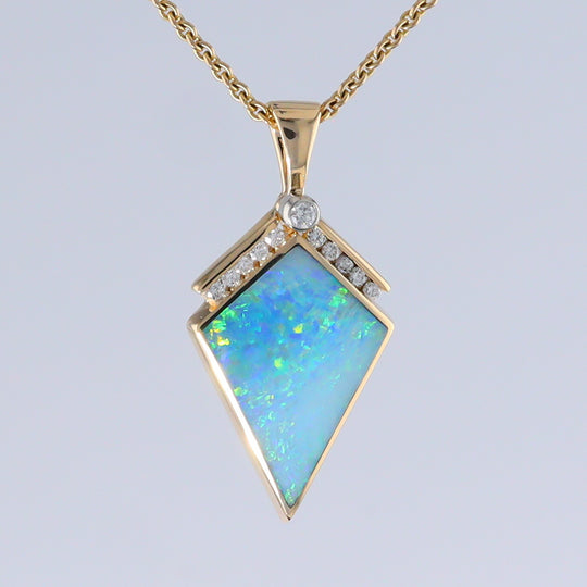 Opal Pendant Inlaid Kite Design with .19ctw Round Diamonds