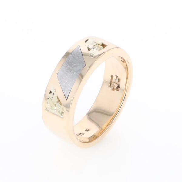 Meteorite Ring, Center Inlaid & Natural Nugget Sides