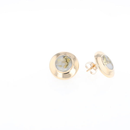 Superior Quality Gold Quartz Inlaid Circle Stud Earrings