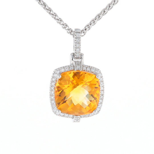 Checkered Citrine Diamond Halo Pendant