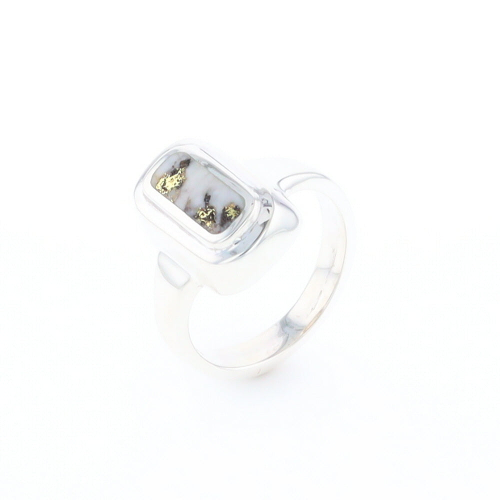 Sterling Silver Gold Quartz Inlaid Rectangular Ring - G3