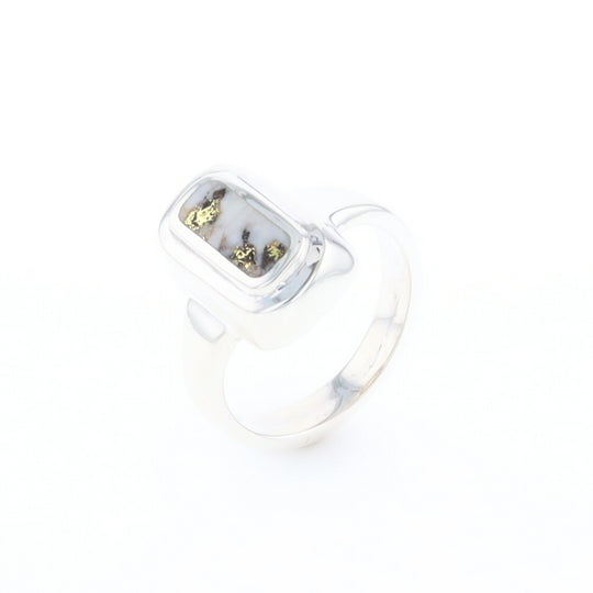 Sterling Silver Gold Quartz Inlaid Rectangular Ring - G3