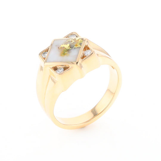 Gold Quartz Mens Ring with Diamond Accents