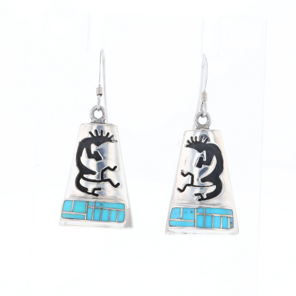 Turquoise Triangular Kokopelli Dangle Earrings