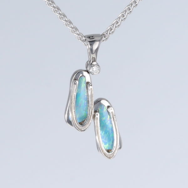 Opal Pendant Sandals Double Inlaid Design with .02ct Round Diamond