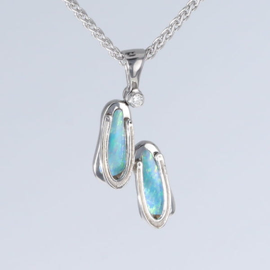Opal Pendant Sandals Double Inlaid Design with .02ct Round Diamond