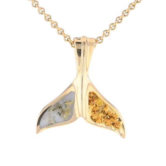 Whale Tail Necklaces Natural Gold Quartz and Nuggets Inlaid Pendant