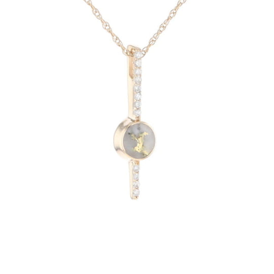 Diamond Bar Gold Quartz Round Inlaid Pendant G2