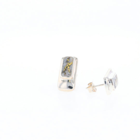 Gold Quartz Inlaid Rectangle Stud Earrings - G3