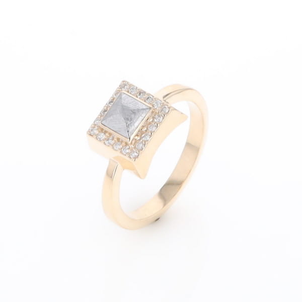 Meteorite Ring Square Inlaid Halo .14ctw Diamonds Design