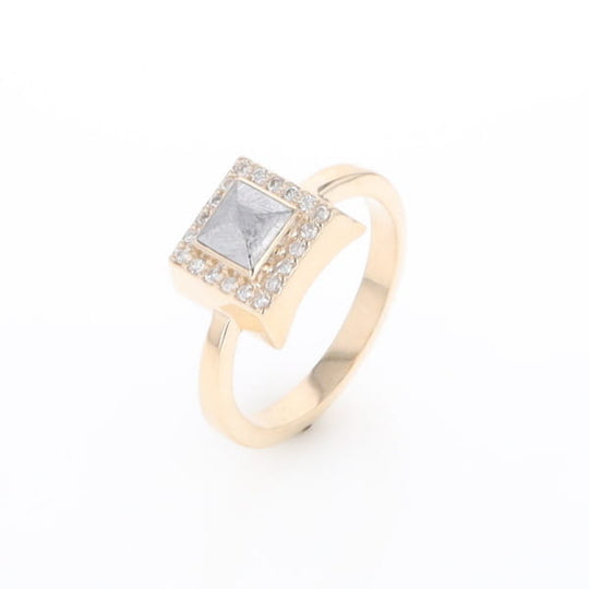 Meteorite Ring Square Inlaid Halo .14ctw Diamonds Design