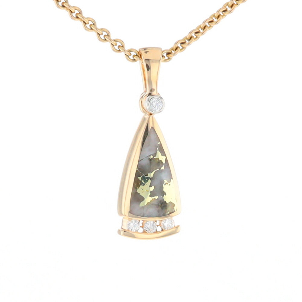 Gold Quartz Triangle Inlaid Pendant with 0.08ctw Diamonds - G2