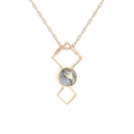 Gold Quartz Round Inlay Double Diamond Design Pendant