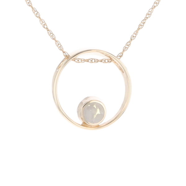 Gold Quartz Pendant Open Circle Design Round Inlay Pendant