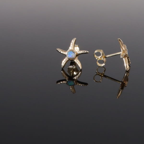 Opal Earrings Inlaid Realistic Star Fish Design Studs