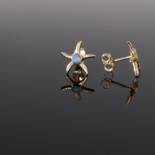 Opal Earrings Inlaid Realistic Star Fish Design Studs