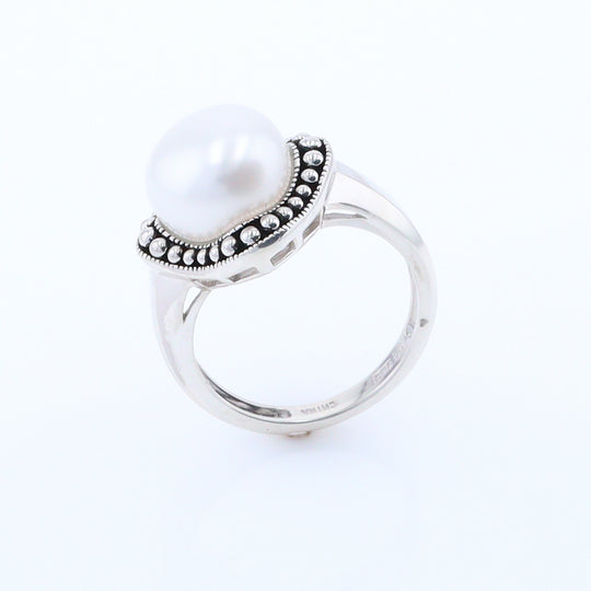 Pearl with Milgrain Halo Ring