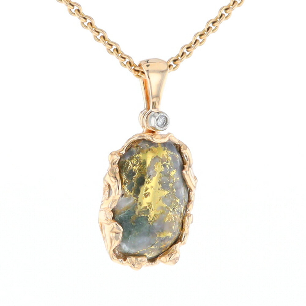 Serpentine & Gold Quartz Freeform Pendant