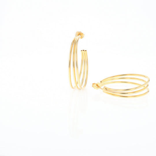 Three Bar Gold Hoop Earrings