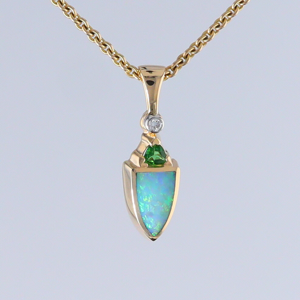 Opal Shield Pendant with Tsavorite