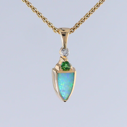 Opal Shield Pendant with Tsavorite