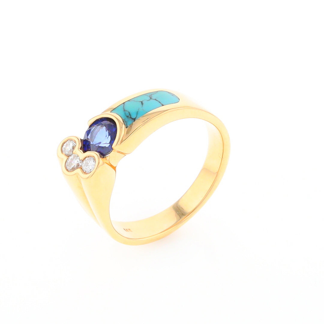 Turquoise Inlaid Ring with Sapphire and 0.23ctw Diamonds