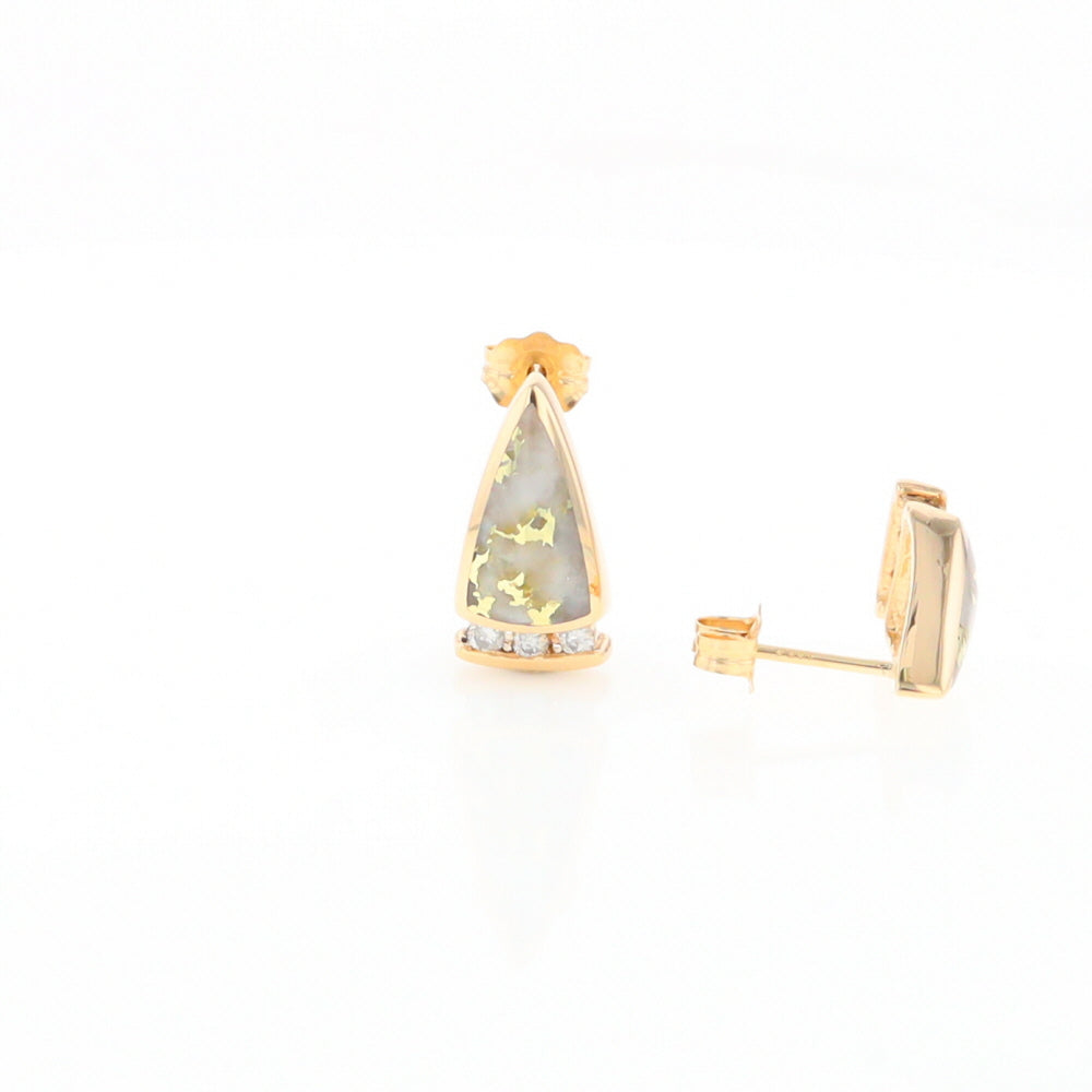 G1 Gold Quartz Earrings Triangle Shape Inlaid Design with .12ctw Diamonds