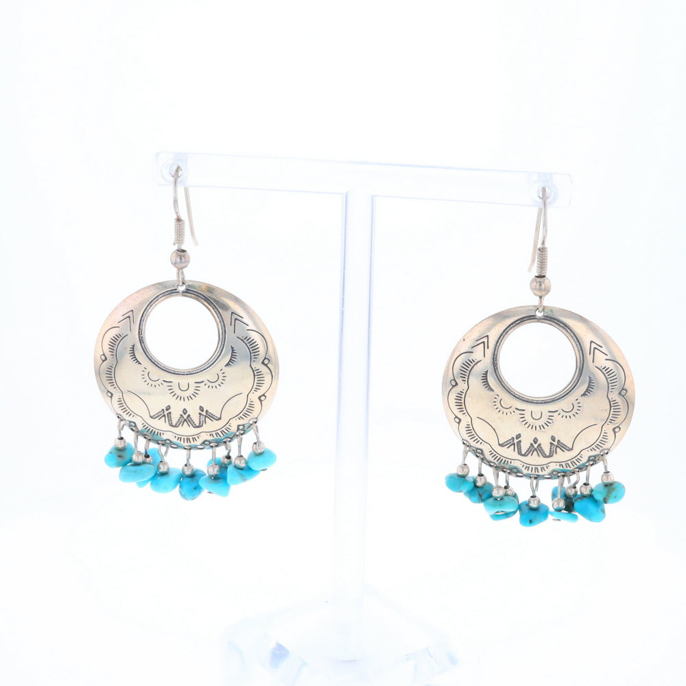 Stamped Silver Hook Earrings with Turquoise Dangles