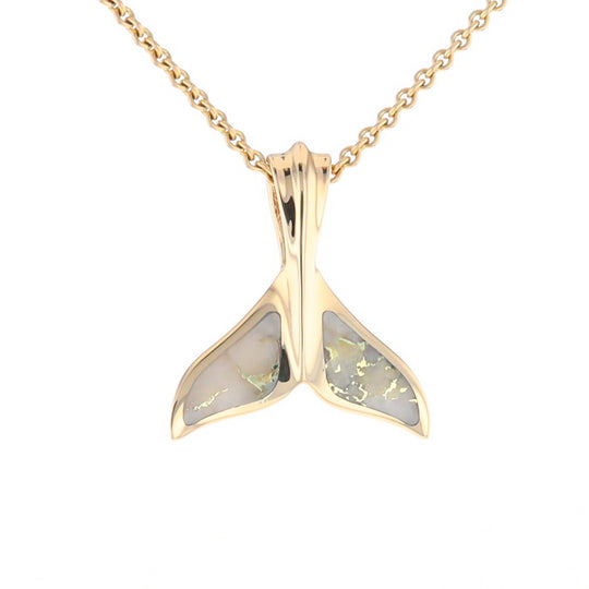 Whale Tail Necklaces Gold Quartz Double Sided Inlaid Sea Life Pendant