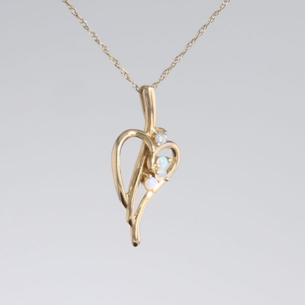 Round Opal & Diamond Heart Necklace