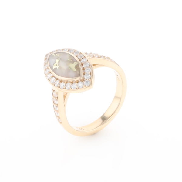 Marquise Gold Quartz Inlaid Ring with 0.65ctw Diamond Halo