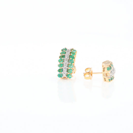 Three-Row Drop Emerald and Diamond Earrings