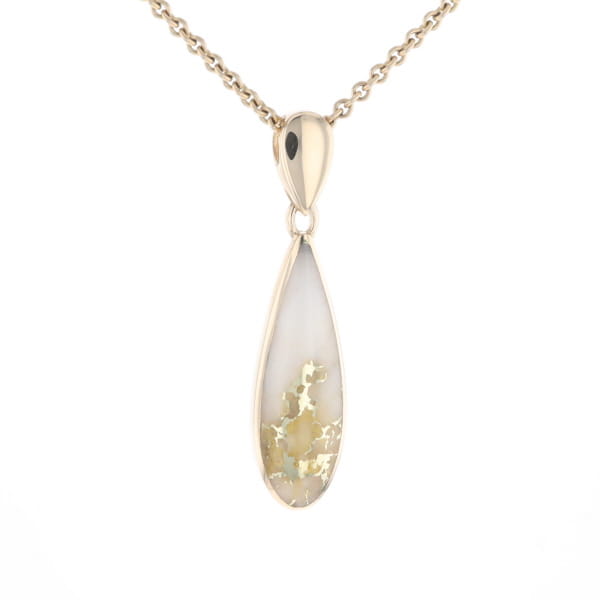 Gold Quartz Pendant Tear Drop Inlaid Design G2